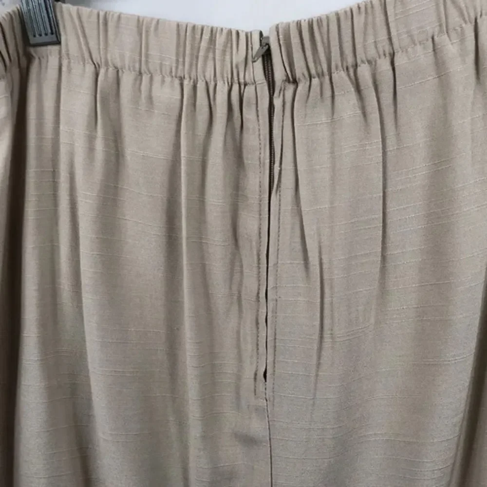 Womens Beige‎ Midi Skirt Elastic Waist Pencil Straight Lined Career